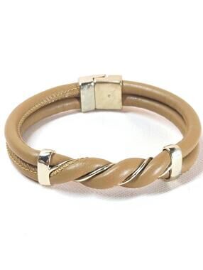 Tan Twist Gold Tone Magnetic Bracelet